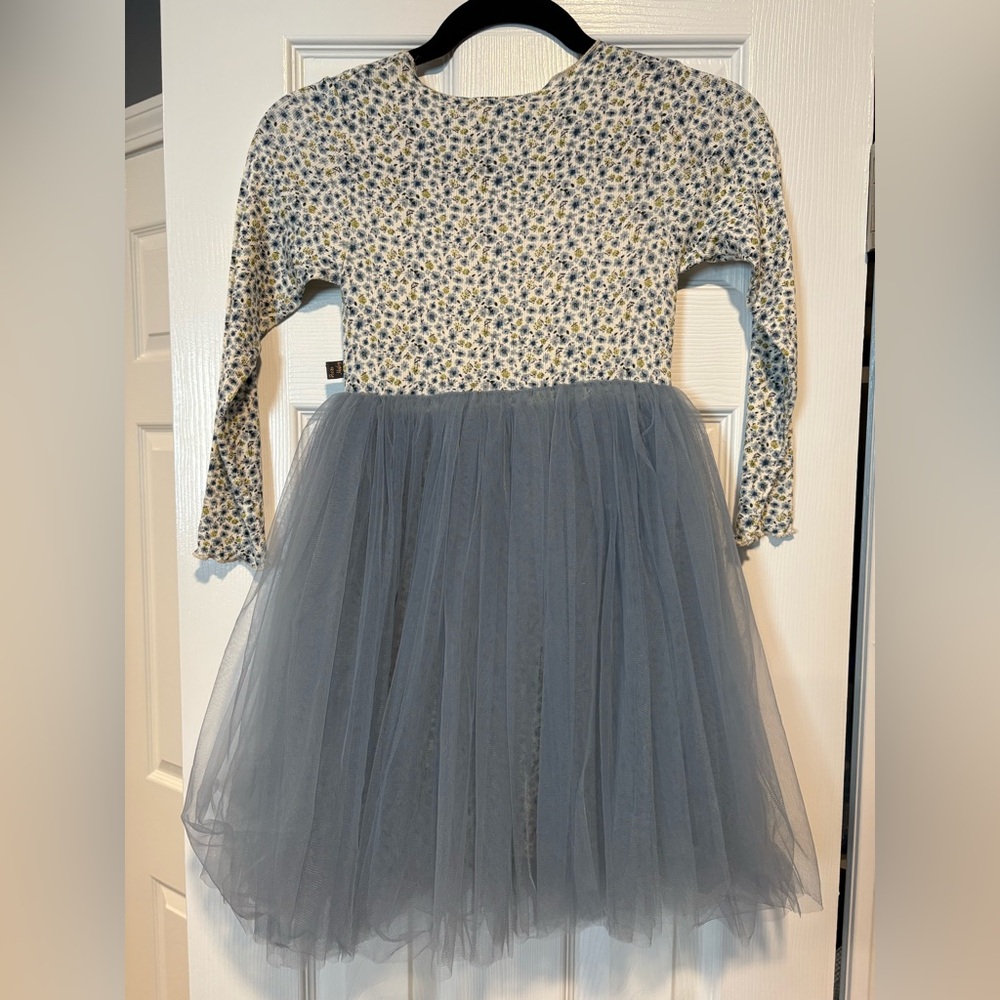 Charming Kids Dress with Floral Top and Gray Tulle Skirt - Picture 4 of 4